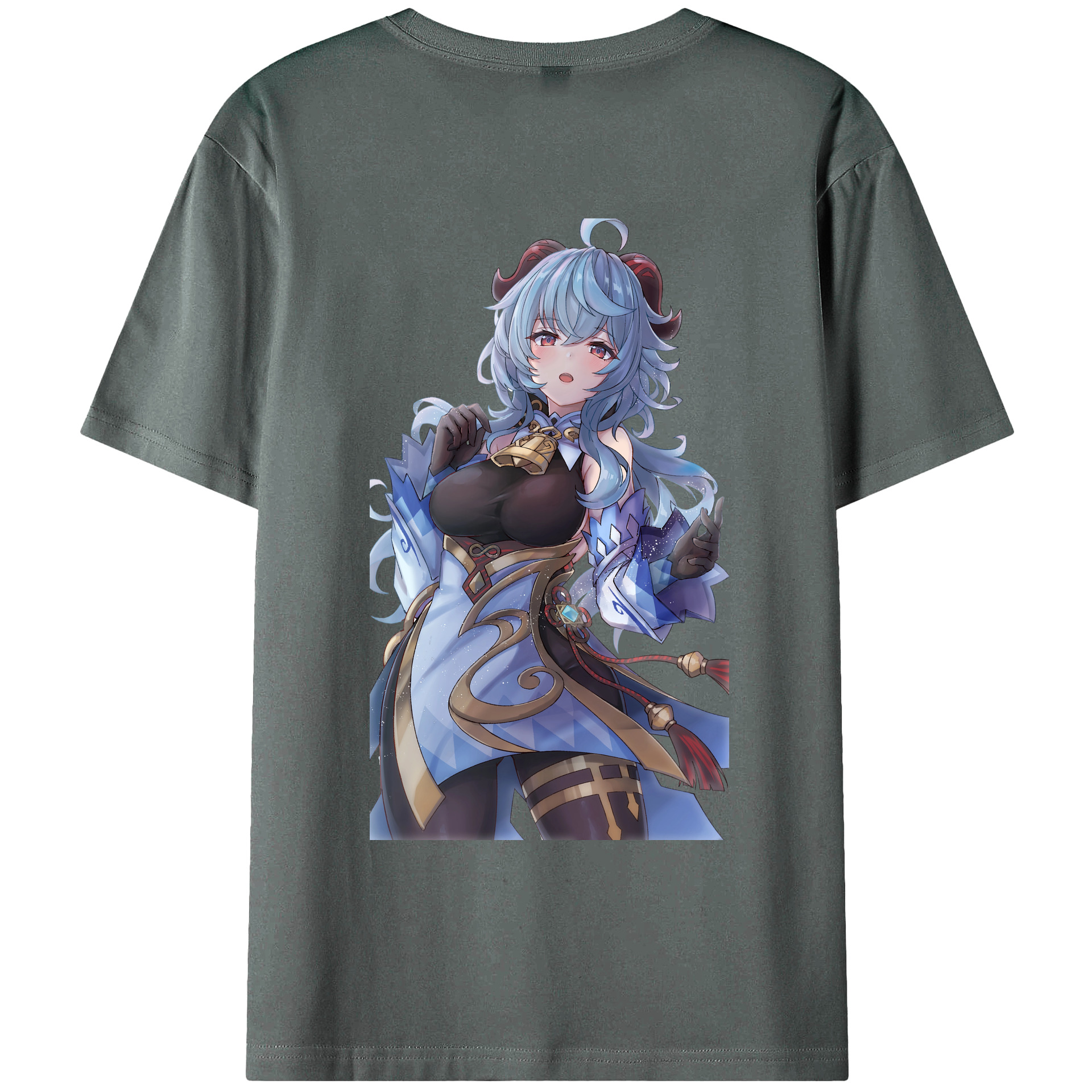 げんし神 甘雨 かんう genshin Ganyu 綿100％ メンズ半袖Tシャツ（バックプリント） 通気性